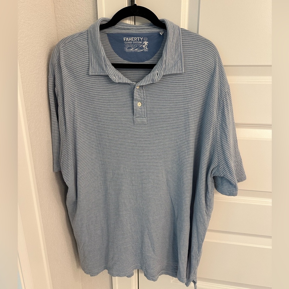 Men’s Faherty Short-Sleeve Blue Striped Polo